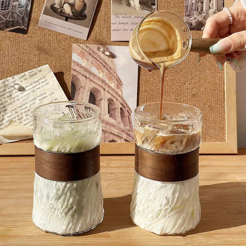 Zhuwei coffee cup, high appearance level office latte ice American heat-resistant transparent simple glass cup, heat-insulating cup Specification drawing