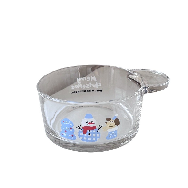 Cross-border InS-style Christmas snowman glass bowl, round glass salad bowl, tableware set, dessert bowl Item Picture