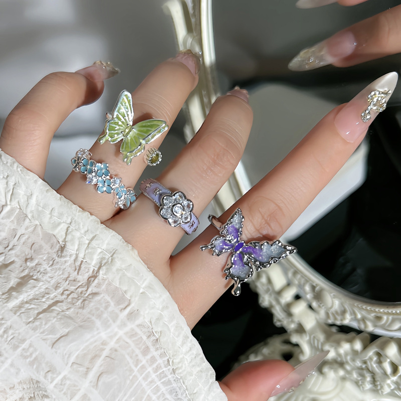 Spring and Summer new style, high appearance level, retro taro purple drip glaze elegant ring, women's flower butterfly light luxury high-end ring details Picture
