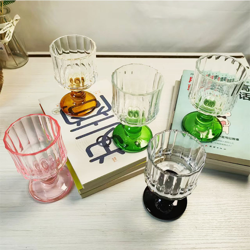Niche atmosphere vintage wine glasses, glass highball glasses, champagne glasses, wine glasses, ins colorful drink pleated glasses Specification drawing