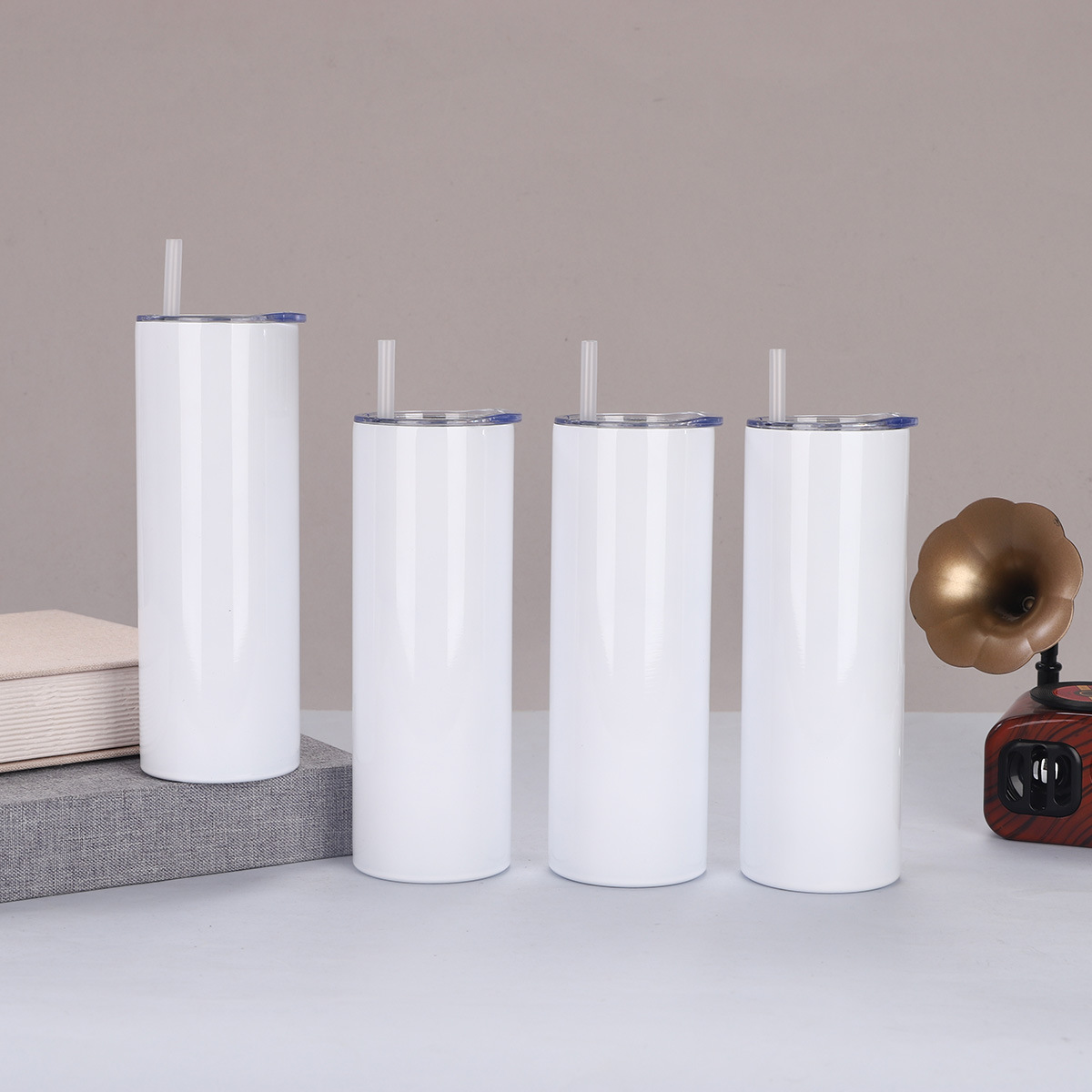 Cross-border 20oz straight cup, 304 stainless steel double-layer vacuum pure white insulated cup, sublimation car cup with straw full figure