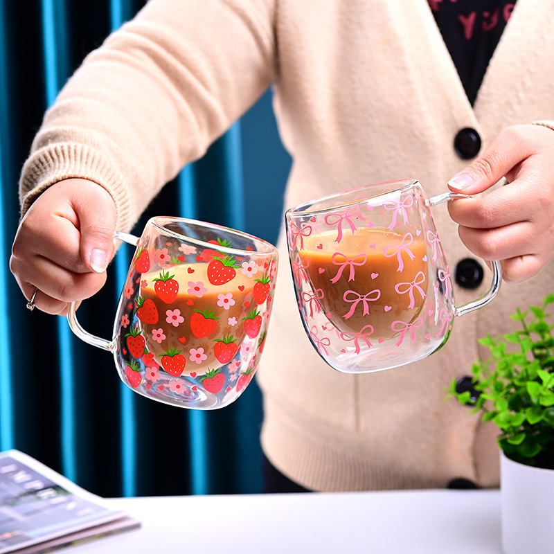 Large-capacity high borosilicate double-layer glass cups, high appearance level souvenir coffee cups, high borosilicate simple cups, mugs details Picture
