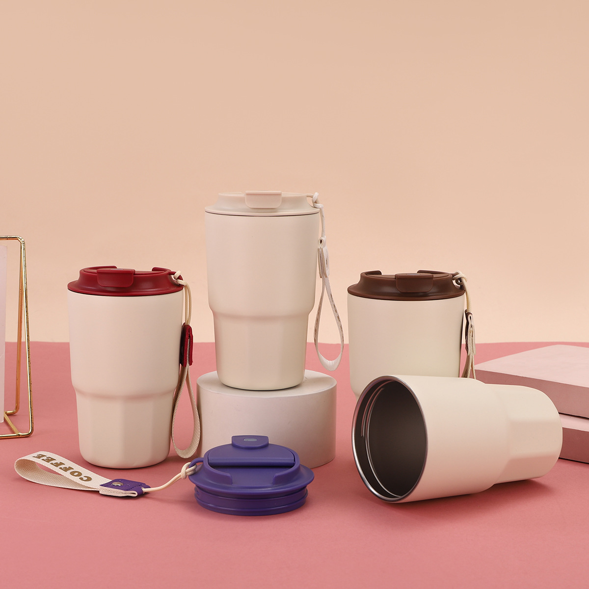 Wholesale of new 316 stainless steel double-layer vacuum insulated coffee cups with high appearance standards and handles Specification drawing