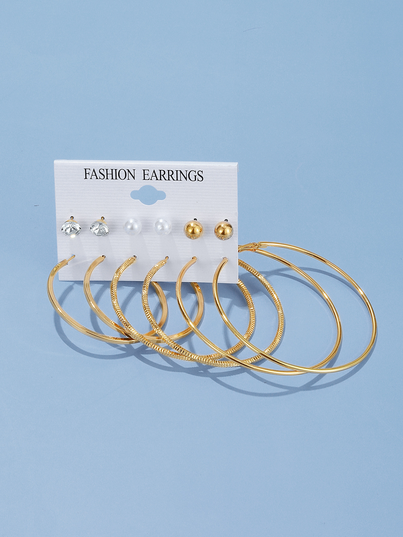 European and American cross-border creative rock exaggerated ear rings, simple 6-piece ear stud set, personalized earring combination wholesale details Picture