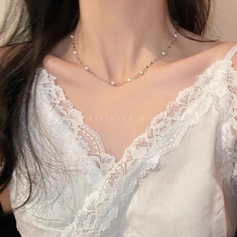 Titanium steel non-fading pearl collarbone chain women's design sense, niche necklace accessory, simple and elegant, versatile necklace Specification drawing