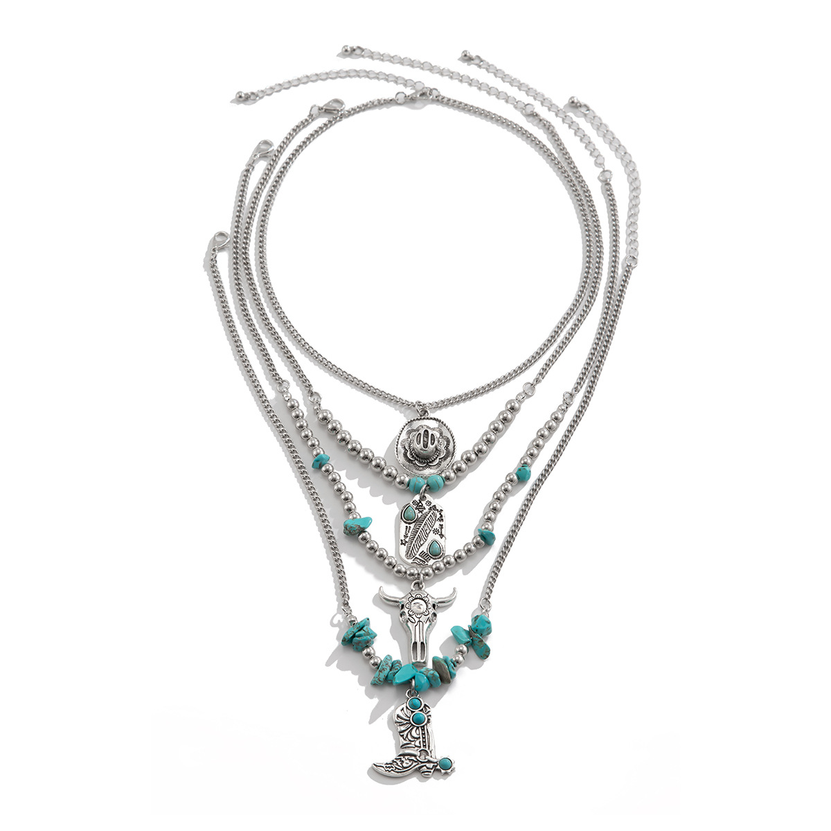 European and American cross-border jewelry, inS-style turquoise denim necklace set, punk alloy multi-layer collarbone chain Item Picture