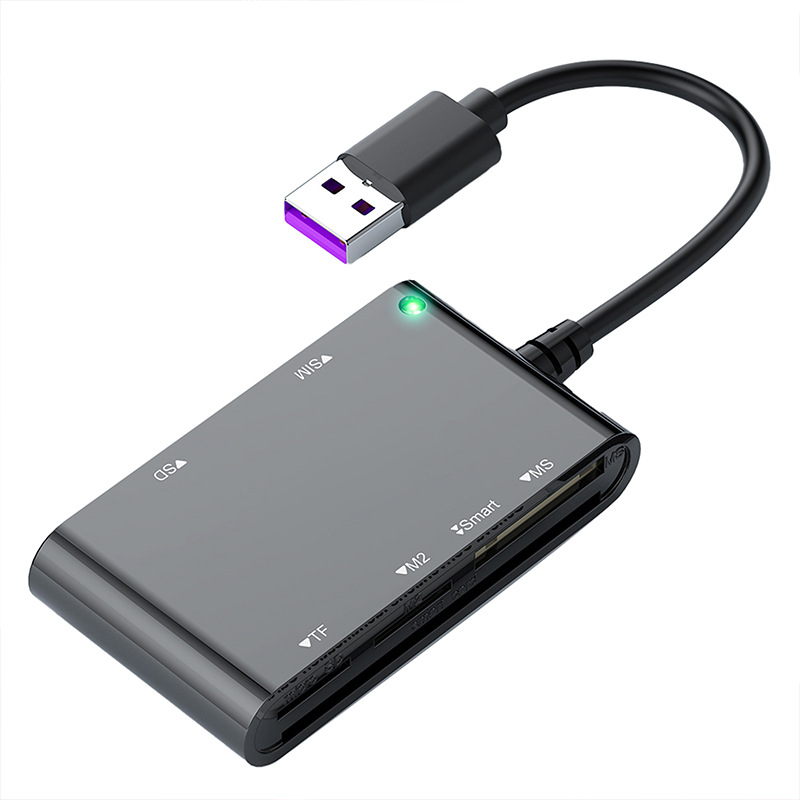 6-in-1 Smart card reader Smart/MS/M2/TF/SIM/SD ID card, bank card and social security card reader Item Picture