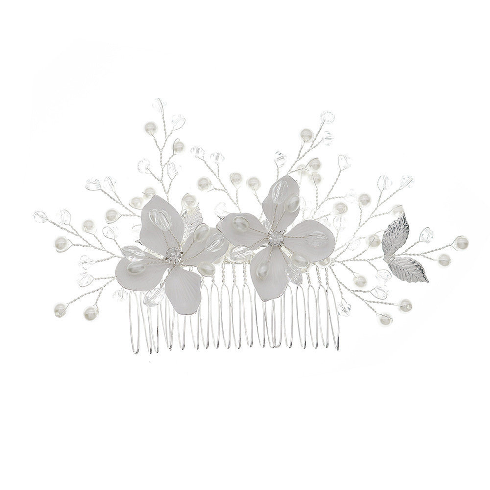 New Chinese-style retro bridal hair accessory, high-end alloy floral hand-inserted comb, photography photo coil, pearl hair comb Item Picture