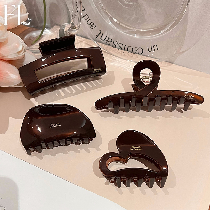 Korean chocolate-colored acetate hair clips for women, high-end and exquisite summer acetate hair clips, back of the head updo shark clip details Picture