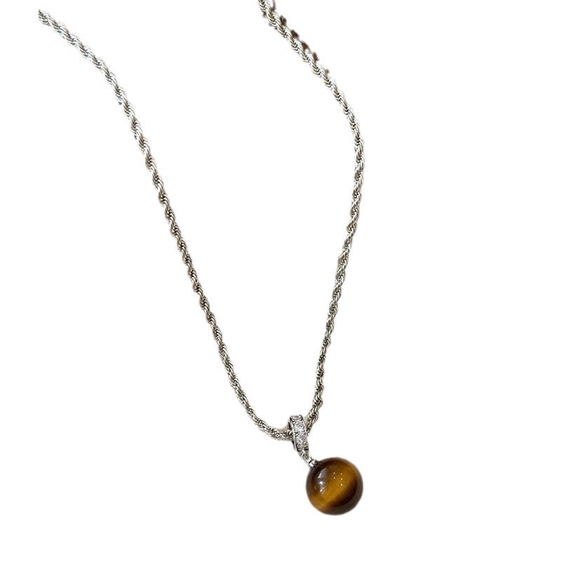 Tiger's eye stone necklace, light luxury and niche design, sweater chain, feminine charm, collarbone chain, Maillard necklace Item Picture