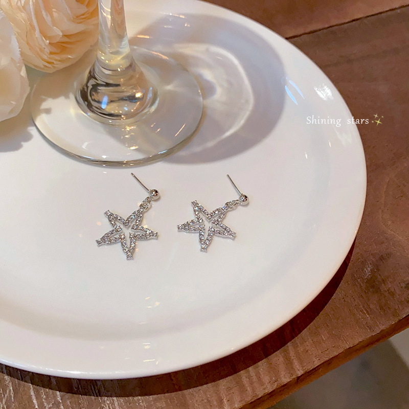 Super dazzling and exquisite five-pointed star stud earrings with full diamonds, light luxury and versatile, exuding a sense of sophistication and elegance. Long tassel earrings, personalized earrings Application Scenario