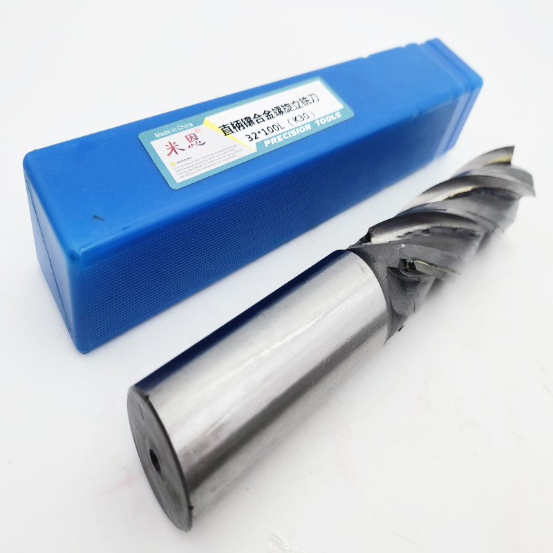 Manufacturer of alloy insert straight shank helical end mills, 4-edge tungsten steel welded long-edge milling cutters 50-80-100-150-200 Specification drawing
