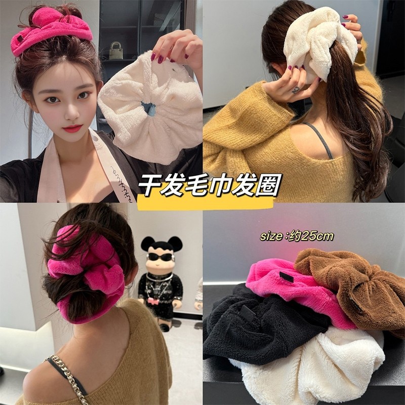 Extra-large towel hair tie, dry hair, large intestine hair tie, simple and elegant feminine style, spring and summer bun hair with plush face wash headwear details Picture