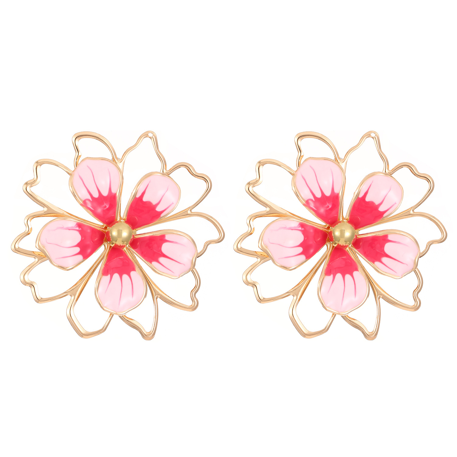 Cross-border European and American colorful and fresh oil-drip flower stud necklaces, women's design sense, hollowed-out double-layer petal jewelry Item Picture