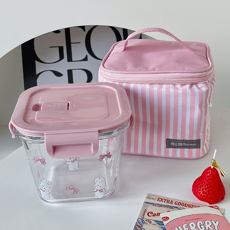 Bolimei InS-style cloth-wrapped high borosilicate glass lunch box, microwave oven divider, rice bento box, fresh-keeping bowl with meals Specification drawing