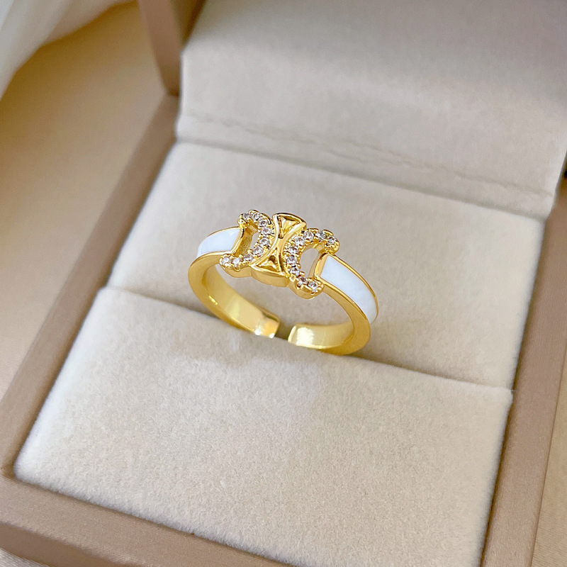 【 Real Gold 】 Oil-dripping double C Full diamond ring with adjustable opening, simple Japanese-style bracelet, couple rings Specification drawing