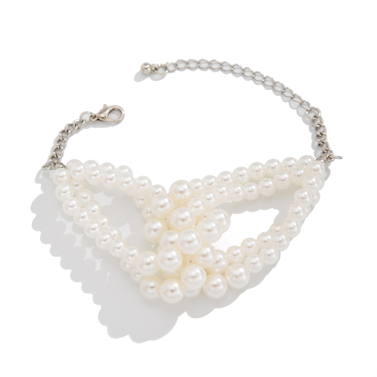 European and American cross-border jewelry, fashionable and multi-layered pearl necklace with patchwork and knotting, French light luxury style beaded choker Item Picture