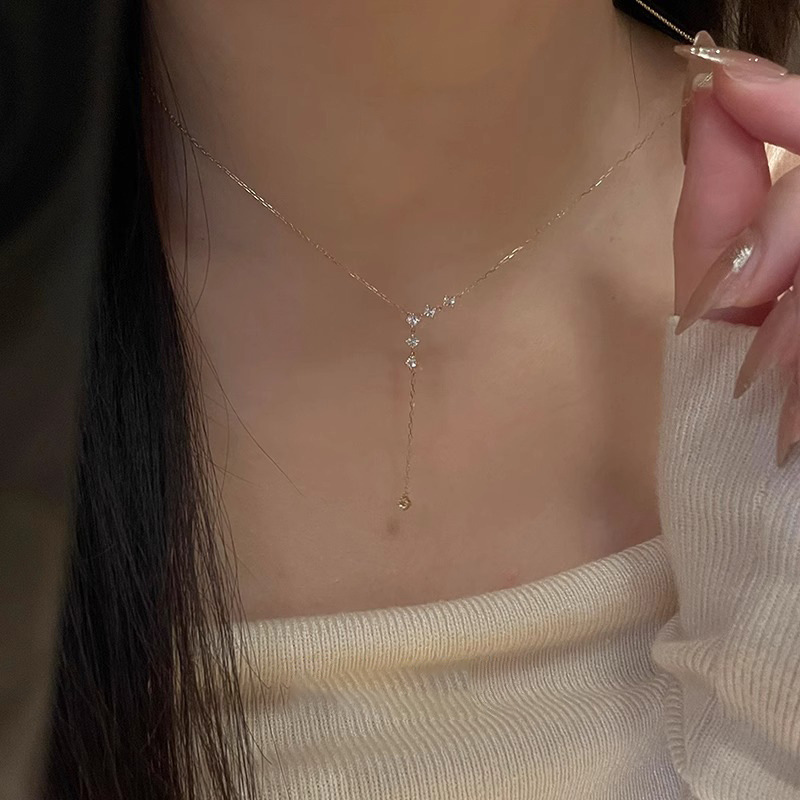 Sparkling diamond Y-shaped pendant tassel necklace for women, 2025 new style, light luxury, niche, ins, versatile collarbone chain Specification drawing