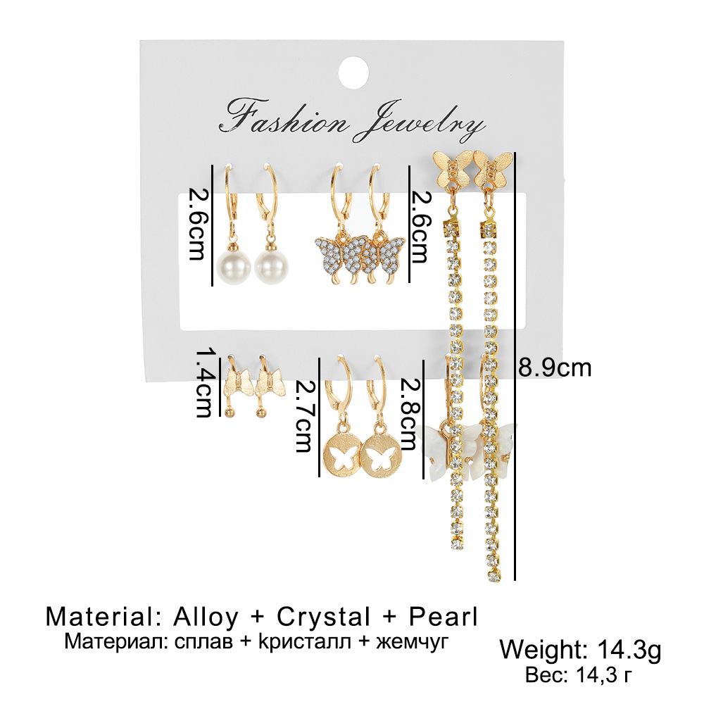 Wholesale of exquisite diamond-encrusted butterfly stud earrings, creative tassel water diamond butterfly stud earrings and cardboard earrings from Europe and America Item Picture