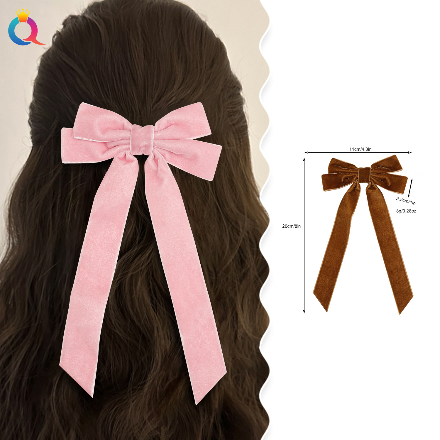 Wholesale of Qiyue Amazon velvet bow ribbon hair clips, elegant women's back head updo duckbill clips hair accessories details Picture