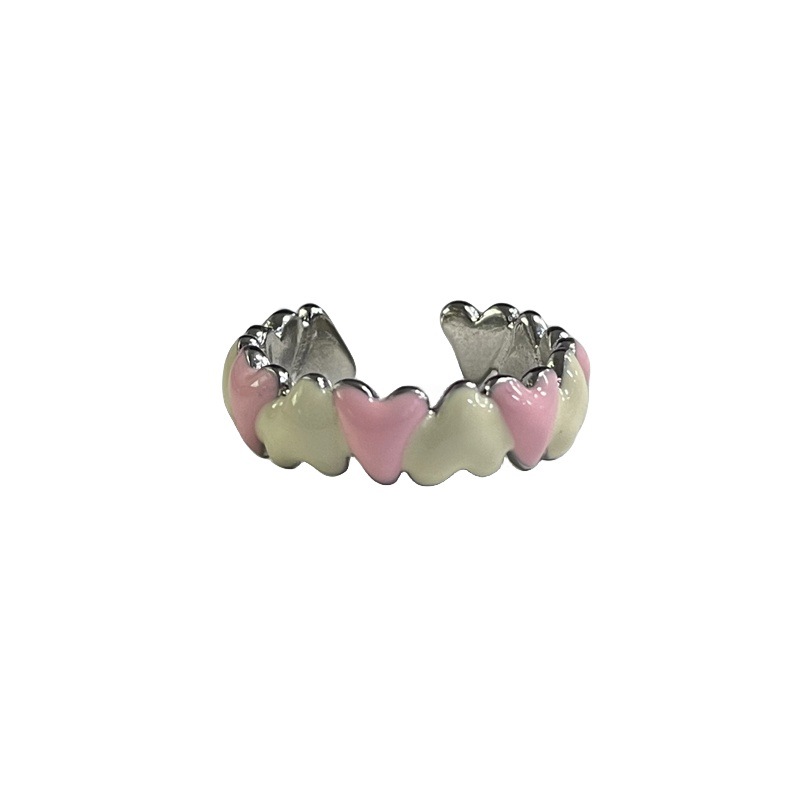 A female Saturn letter heart pink drip glaze open ring for women, sweet, cool, niche design sense, light luxury and versatile ring Item Picture