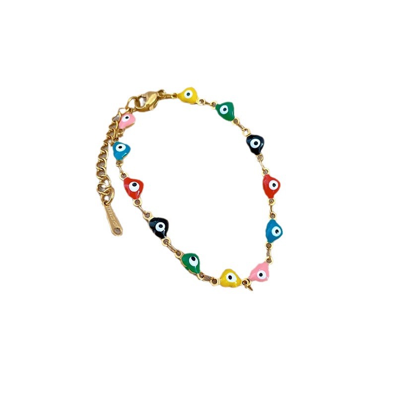 【 All-titanium Steel 】 Dongdaemun Minimalist style colorful eye chain bracelet Female Internet celebrity retro best friend Item Picture