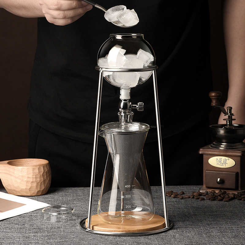 Stand iced drip coffee pot, drip filter iced tea cold brew pot set, high borosilicate glass hand-brewed coffee equipment details Picture