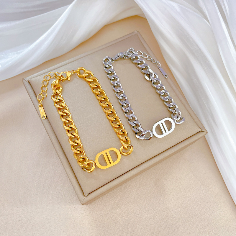 【 All-titanium Steel 】 Dongdamen's unique and elegant forest-style chain Double D bracelet, a retro gift for female Internet celebrities and best friends Specification drawing