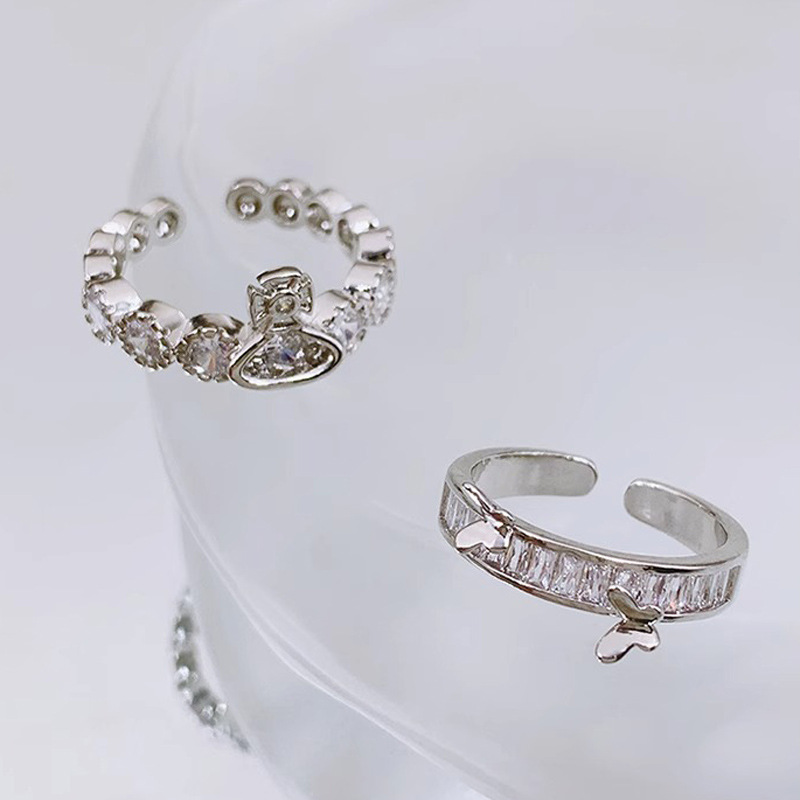 Dopamine accessory rainbow diamond zircon ring, women's light luxury trendy exquisite butterfly ring, elegant open index finger ring Application Scenario