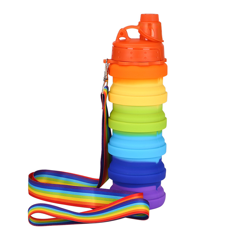 Cross-border exclusive silicone rainbow water cup, outdoor travel sports water bottle, retractable water bottle Item Picture
