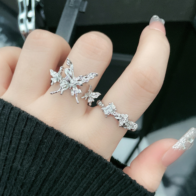 Irregular-textured plain ring butterfly opening ring for women, unique personality, niche design sense, simple and fashionable index finger ring details Picture