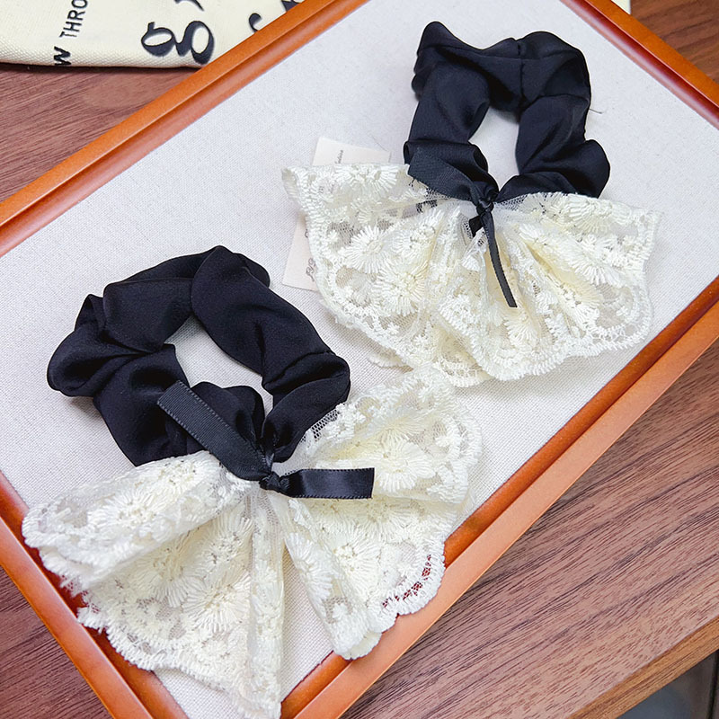 White lace bow large intestine hair band, Korean style hair accessory, head accessory, new popular girls' hair tie fabric hair rope details Picture
