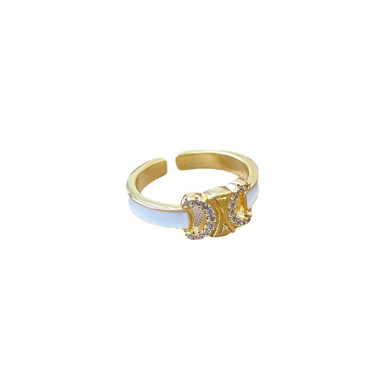【 Real Gold 】 Oil-dripping double C Full diamond ring with adjustable opening, simple Japanese-style bracelet, couple rings Item Picture