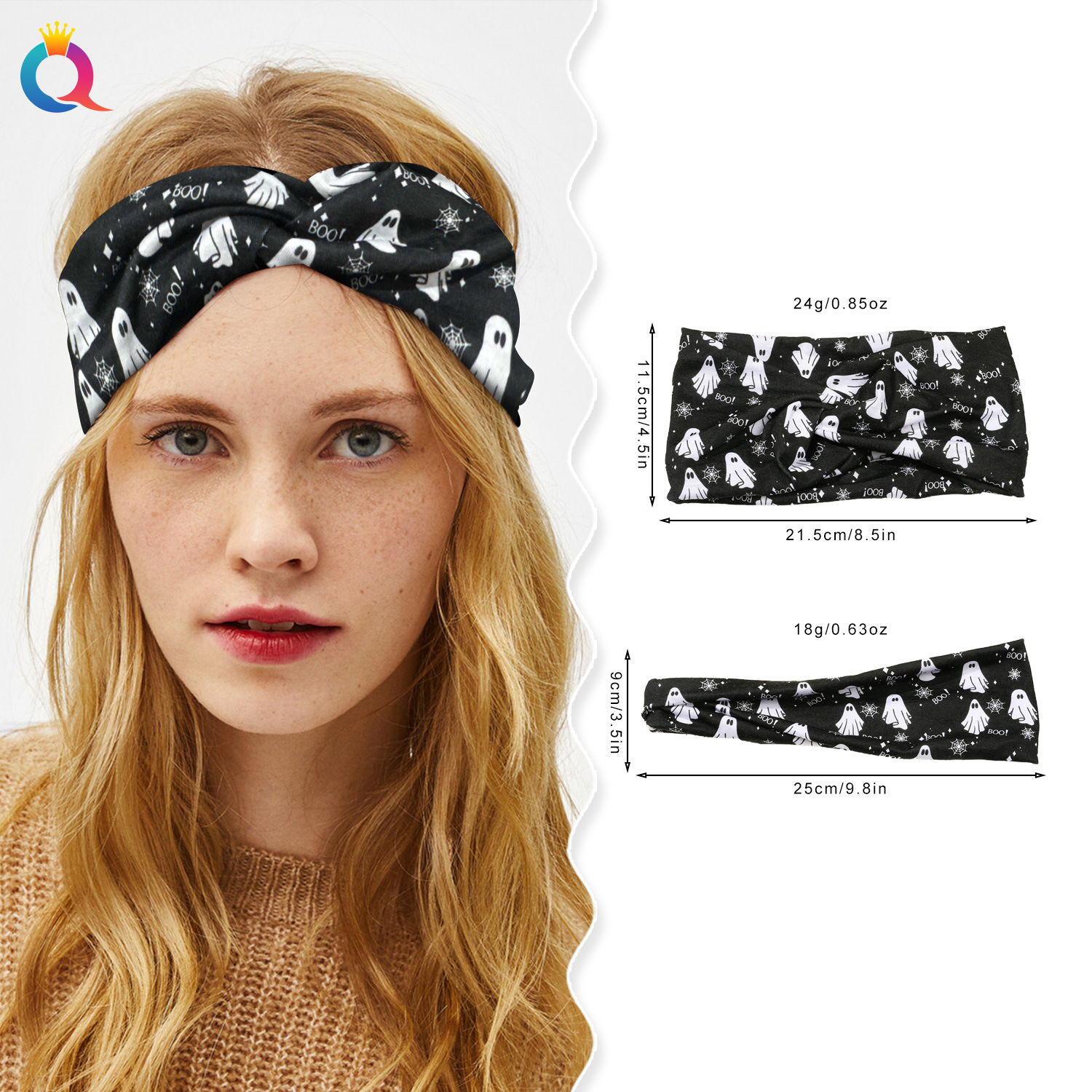 Qiyue Cross-border Halloween Skull Ghost Face Wash Hair Band, Terrifying Flat Cross-tie Hair Band, Headscarf and Hair Accessory wholesale details Picture