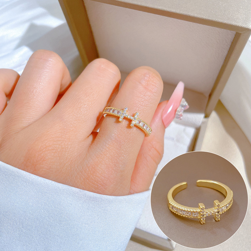 【 Real Gold 】 Full diamond H wedding ring with adjustable opening, simple jewelry, Japanese-style ring couple rings full figure