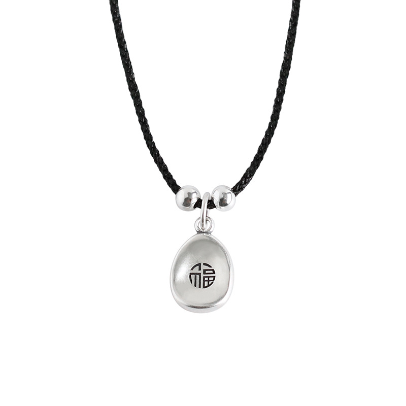 "Wish" Versatile and simple peace and fortune pendant Black rope necklace for couples, black rope woven collarbone chain for men and women, ins Item Picture