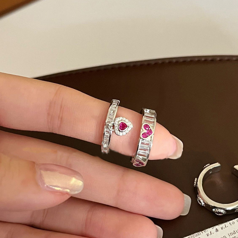 Korean niche, light luxury, and high-end open-top rings, sweet women love zircon pendants, and the cold style ring trend on Instagram full figure
