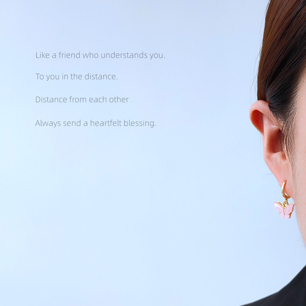 Niche ins Korean style, ladylike charm, butterfly fresh earrings, fashionable and versatile earrings, ear buckles and stud earrings for women Specification drawing