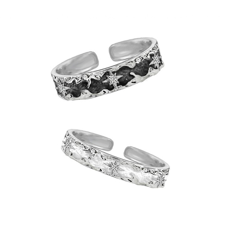 High-end, niche design, simple couple rings, ins, cold style, exquisite layering, unique open index finger ring full figure