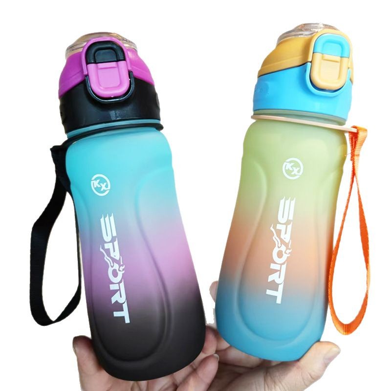 A new cross-border fashion gradient water cup with a one-click pop-up lid for dual drinking, multi-functional portable plastic cup for male and female students outdoors Item Picture