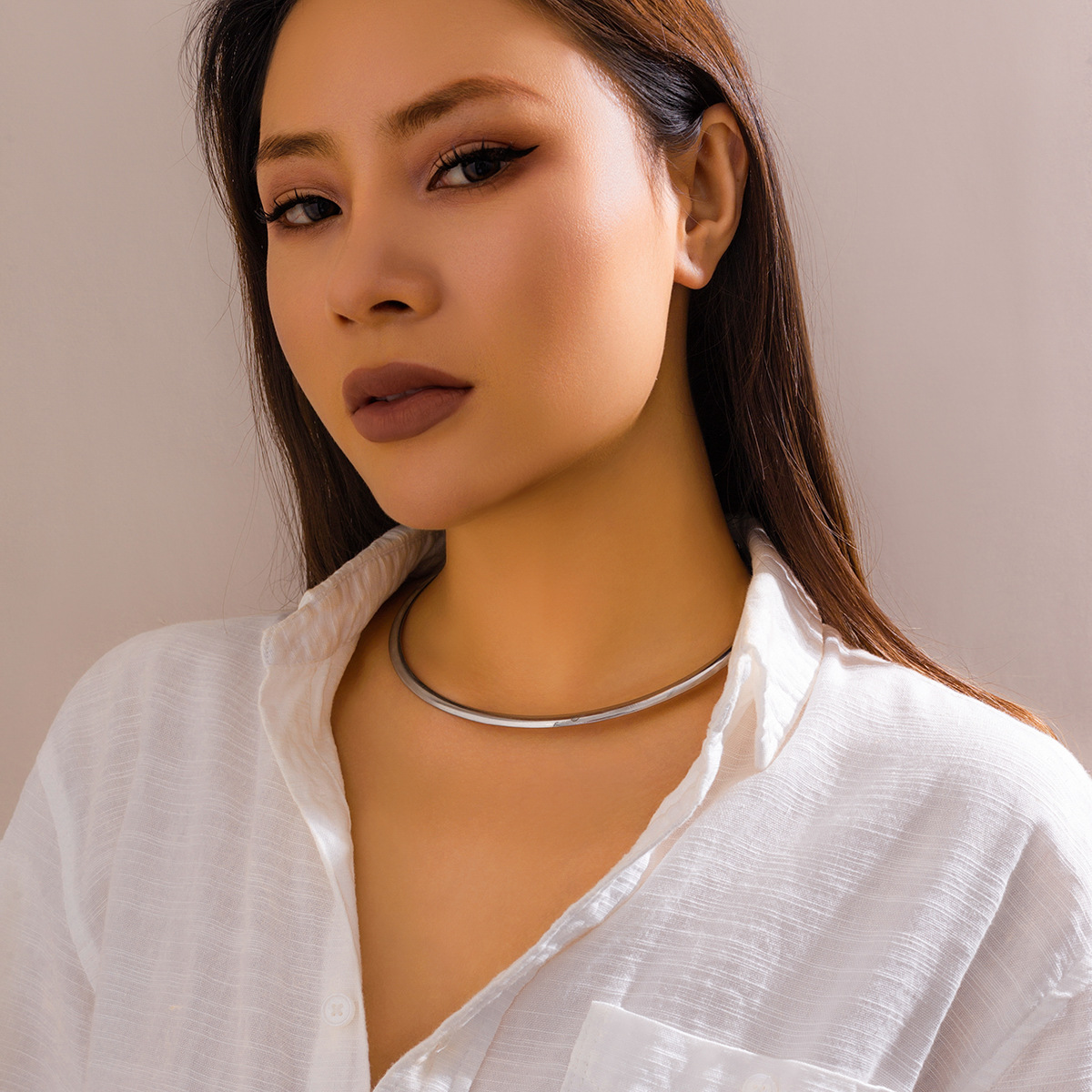 European and American cross-border accessories, punk smooth circular, cold style collar, collarbone chain, niche and simple choker necklace Specification drawing