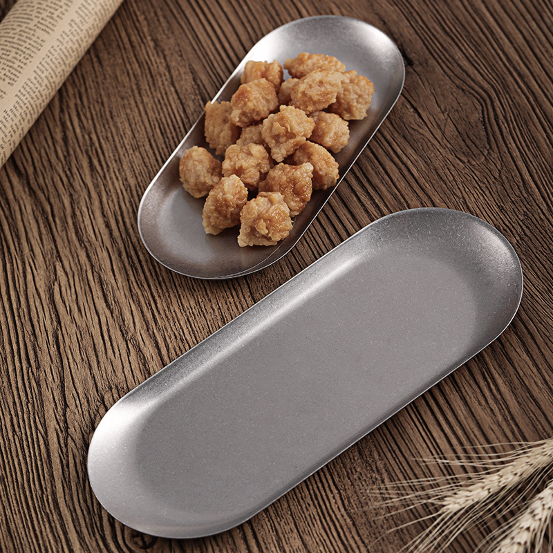 Japanese-style retro aged stainless steel snowflake grey oval plate, dessert restaurant tray, towel plate, accessory storage plate Specification drawing