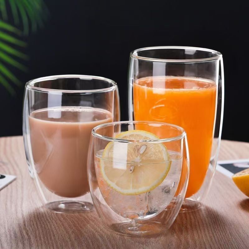 Daily Special Sale household double-layer simple glass cup, high borosilicate transparent milk juice drink cup, heat-resistant coffee cup details Picture