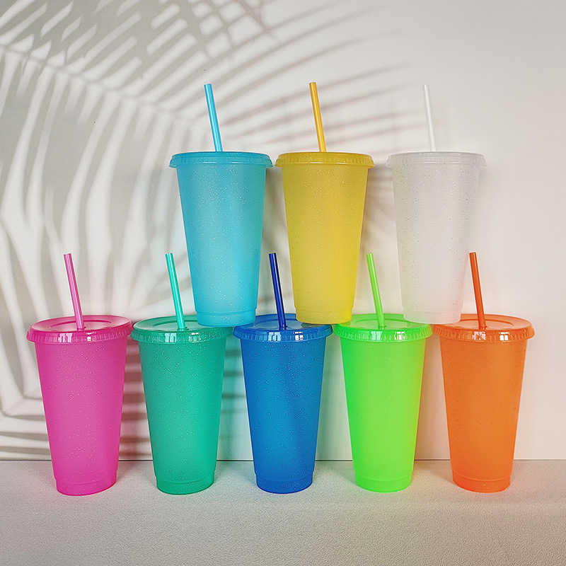 【 Processing and Customization 】 Creative water cup, sequined glitter, straw cup, plastic multi-specification straw design, straw cup full figure