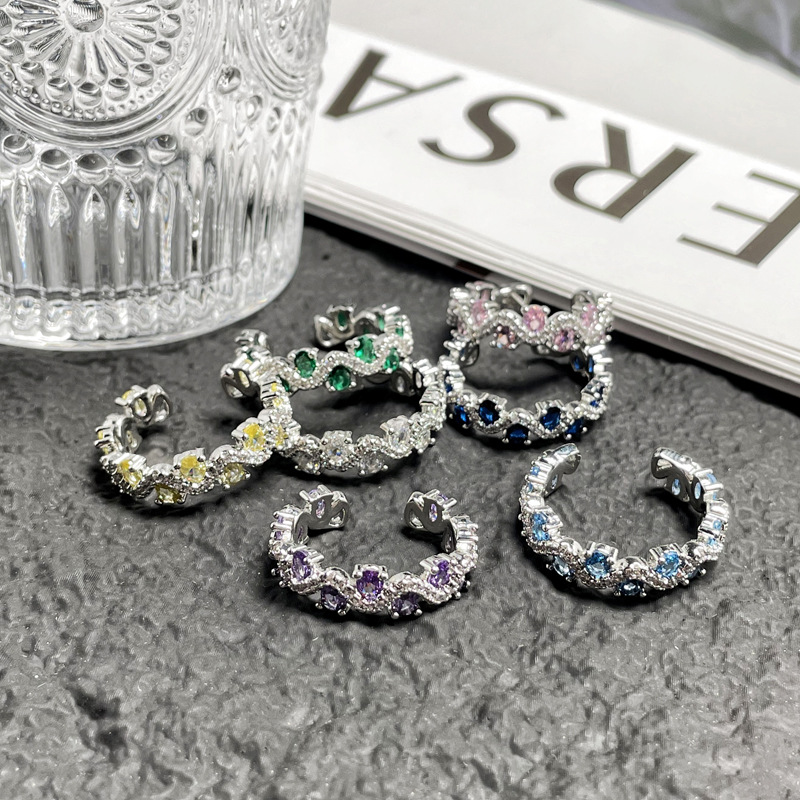 French light luxury fashion sea blue zircon wave-set high-end ring, delicate and cold style sweet and cool index finger ring for women Specification drawing