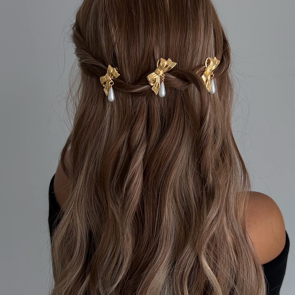 European and American cross-border ins style hair clips, high-end and versatile alloy headwear, double-layer bow hair clips and hair accessories wholesale details Picture