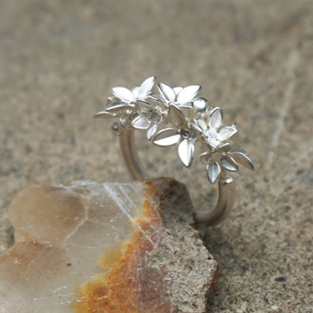 New Chinese-style floral ring for women, 925 sterling silver, high-end, niche design, open ring, exquisite and light luxury index finger ring details Picture