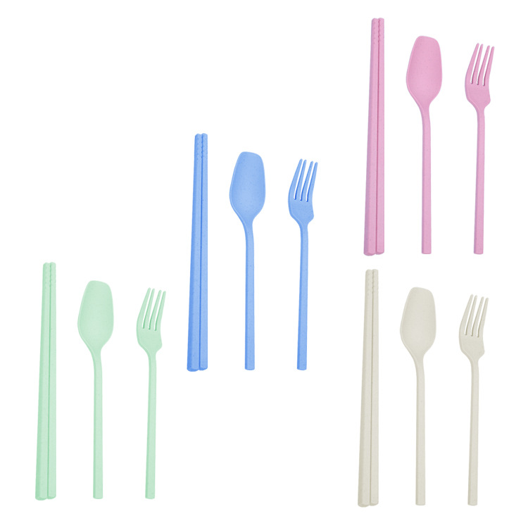 Creative wheat straw tableware set, three-piece outdoor portable tableware, three-piece set of forks, spoons and chopsticks, wholesale from the manufacturer Item Picture