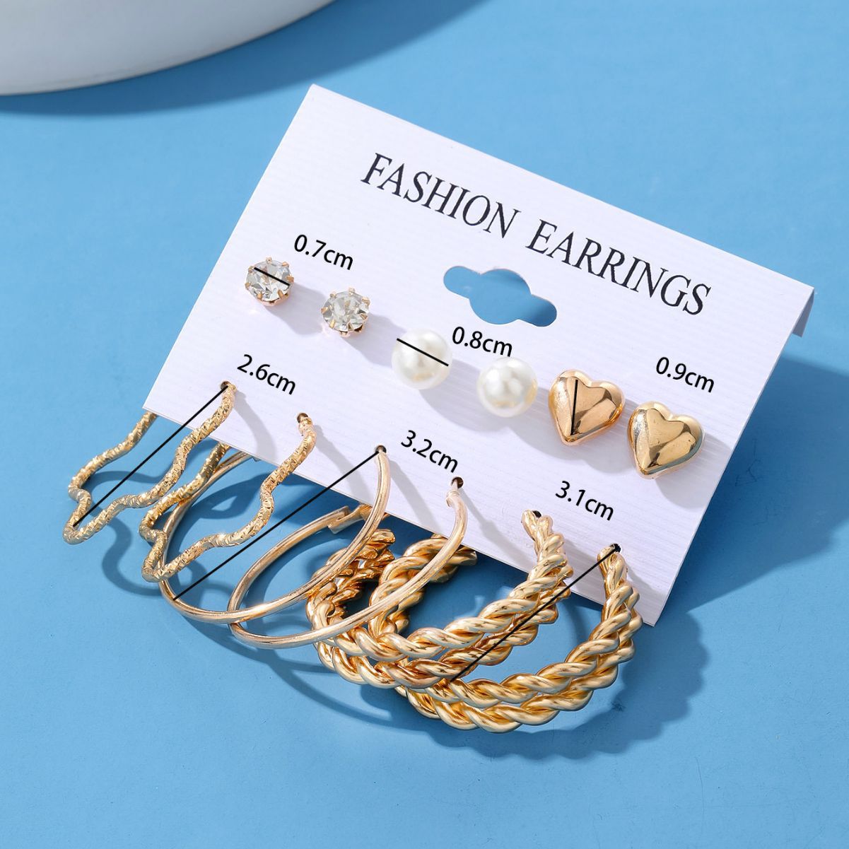Wholesale of new cross-border star earrings set of 6 pieces, creative, simple and retro pearl pretzel heart-shaped earrings details Picture