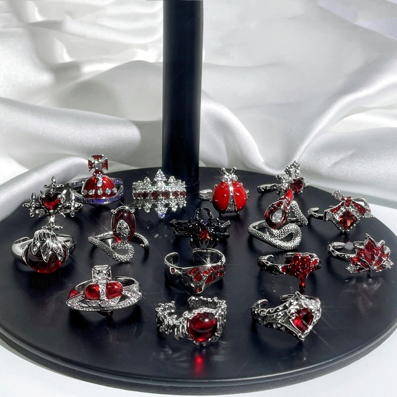 New red enamel sweet and cool punk ins cold style, fashionable and niche design, exquisite and high-end personality ring details Picture